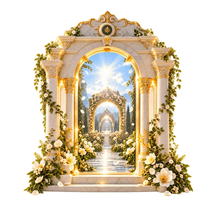Floral archway into an immersive invitation